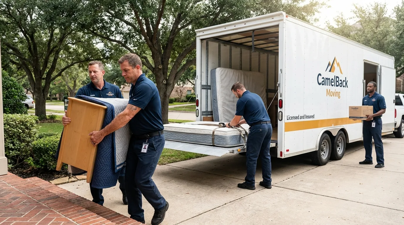Crew loading residential truck for cross-state move from Kenduskeag, ME