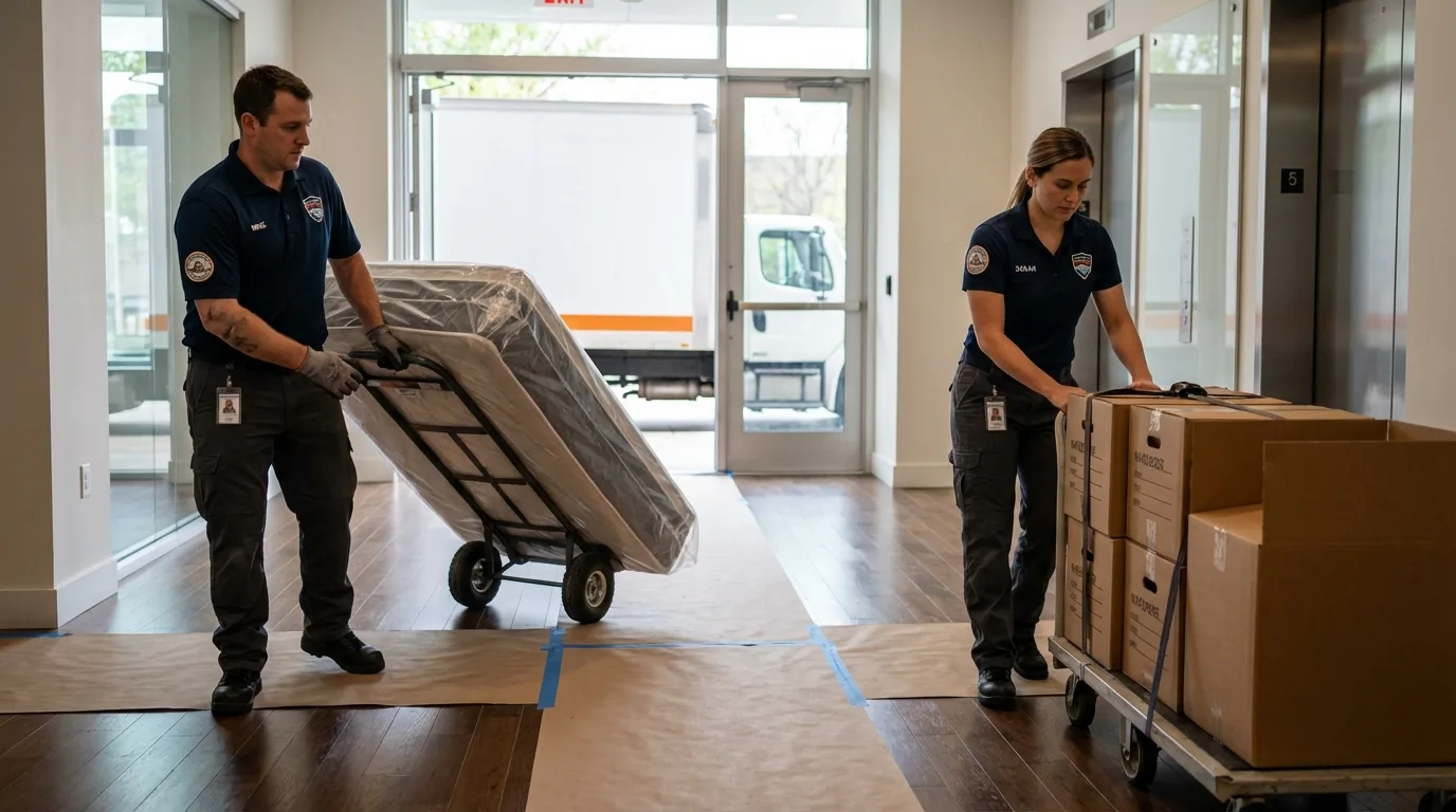 Professional apartment movers loading elevator in Kenduskeag, ME
